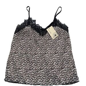 Everleigh Crinkle Leopard Camisole XS Black Lace Trim Adjustable Straps
